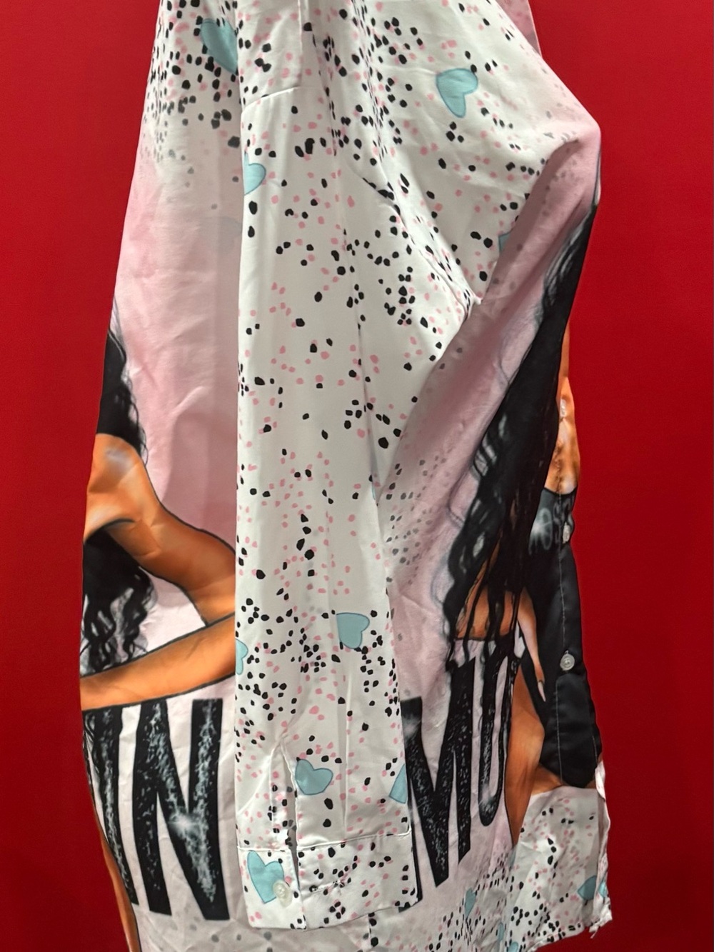 Moschino Pink and Black Button-Down Shirt dress with Graphic Woman Print - Picture 2 of 4